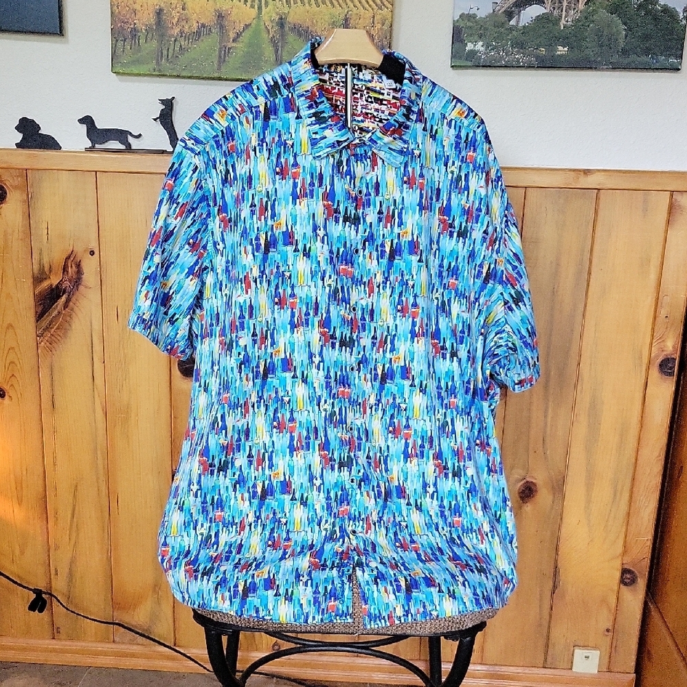 Robert Graham Blue Multicolor Abstract Short Sleeve Button-Down Shirt